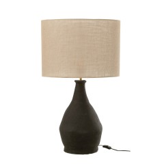 BLACK PAPIER MACHÉ LAMP WITH OVAL NATURAL SHADE - TABLE LAMPS